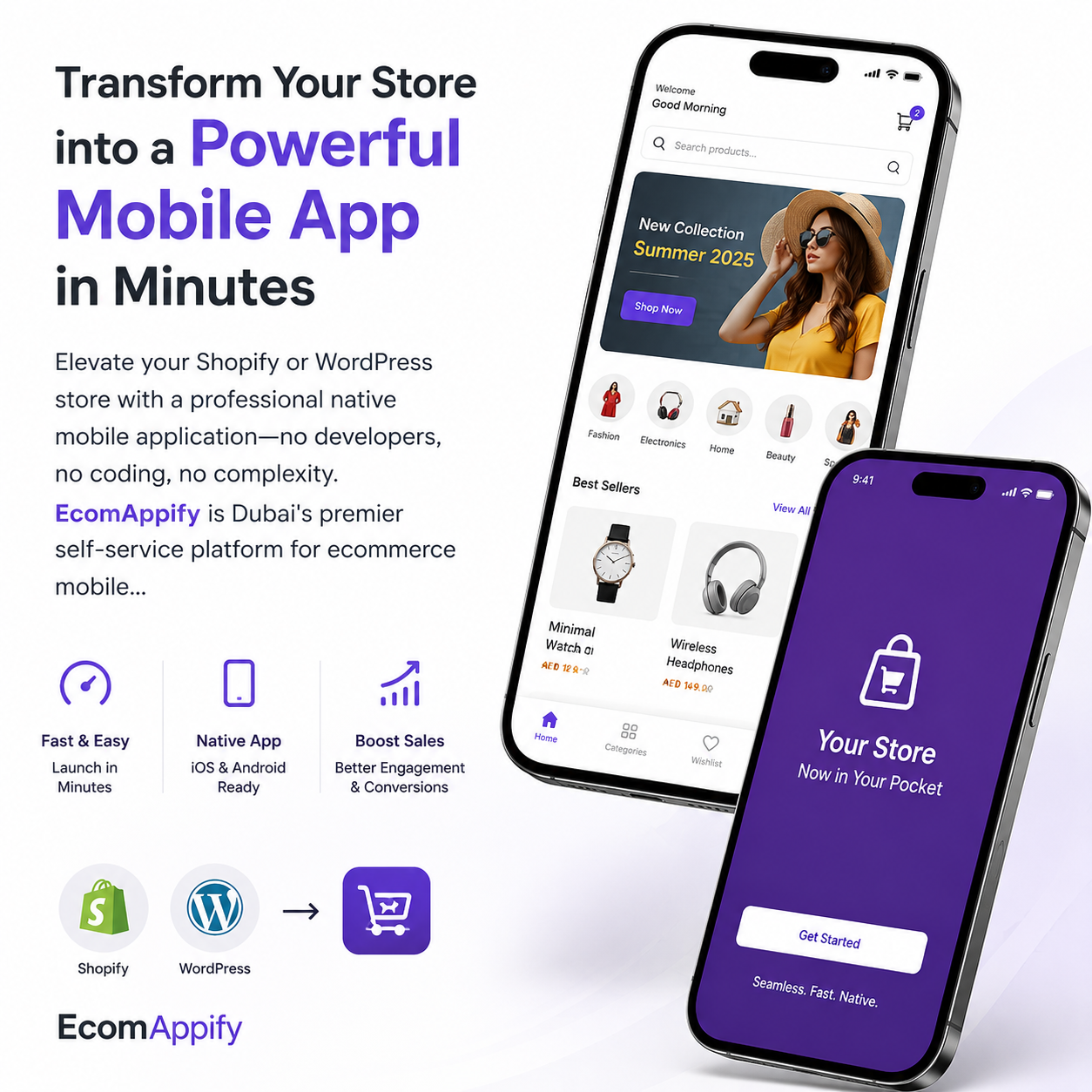 EcomAppify ecommerce pro dashboard preview on mobile